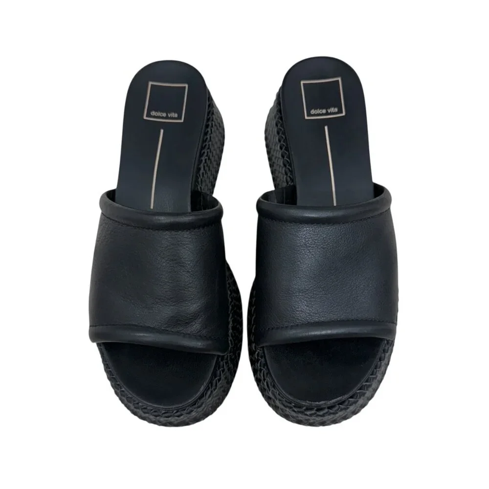 Dolce Vita Wimsyn Black Leather Slip On Platform Sandals Women's size 8